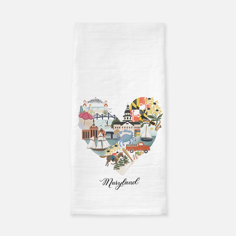 Maryland Heart Tea Towel - Anchor Point Paper Co.